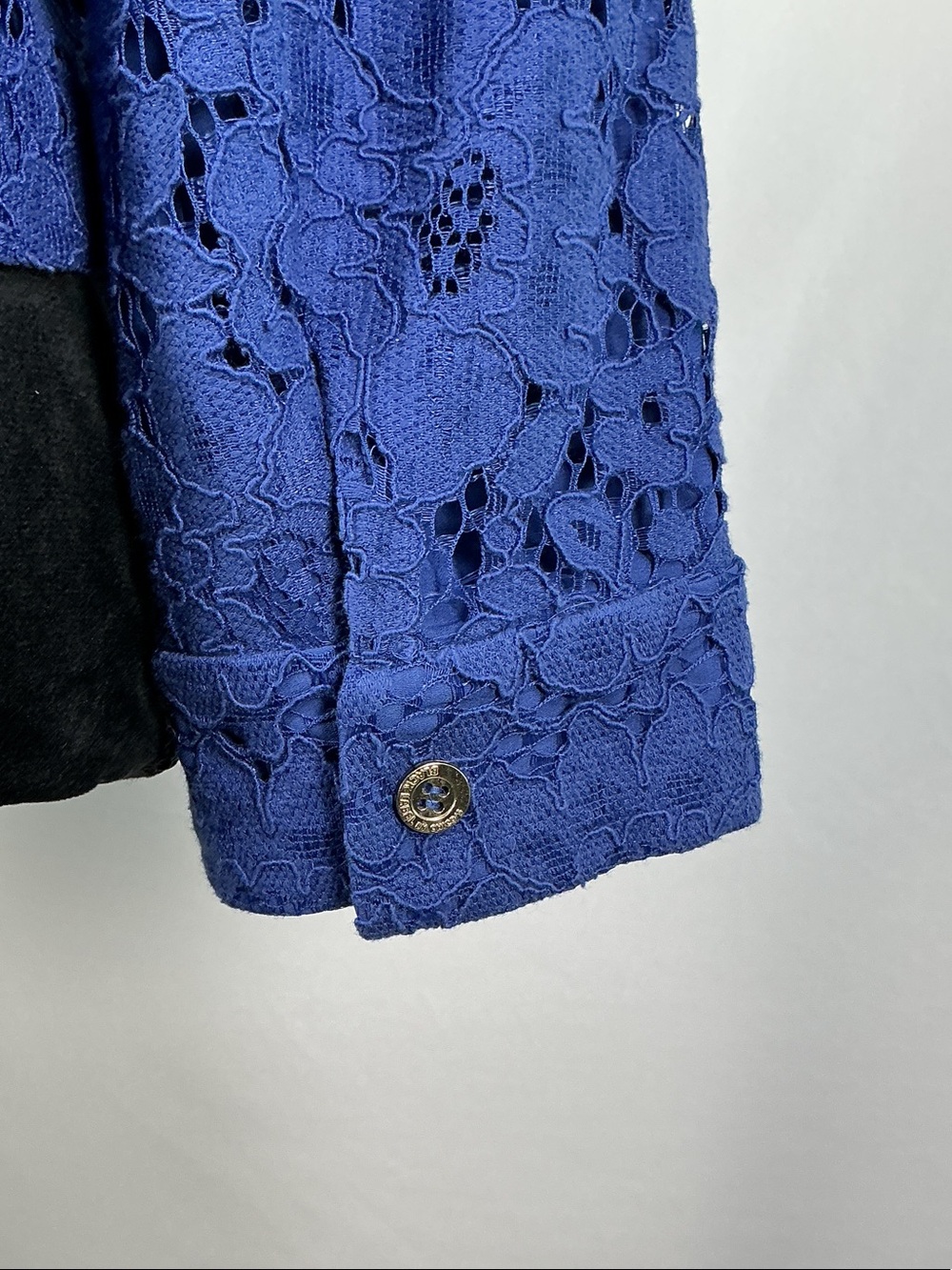 Chico's Black Label Lace Cropped Blazer Jacket Size 1 M Medium 8 Creekside Blue - Picture 9 of 16